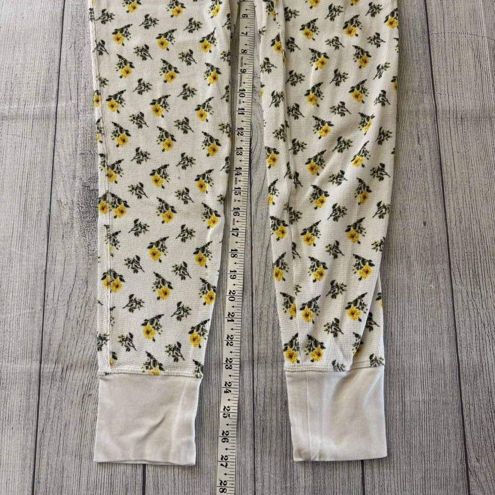 Victoria's Secret Floral Thermal Pajama Set Women's Cream Yellow Waffle Knit S